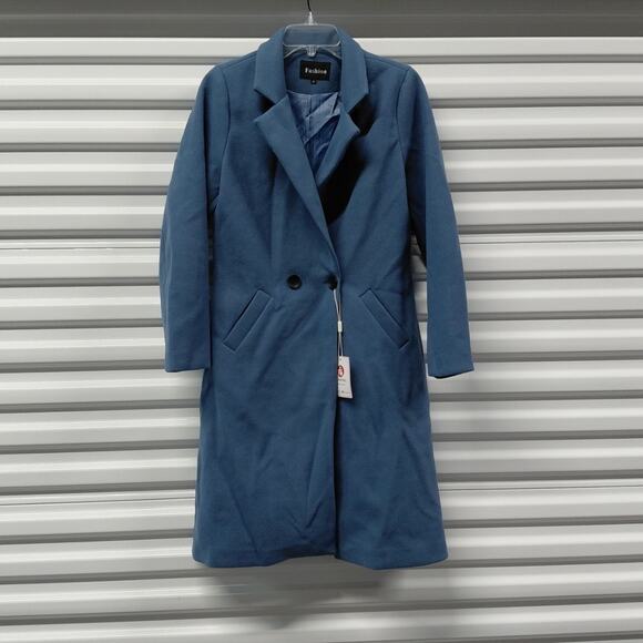 Tanming Women's Peacoat Size Small Blue Overcoat Minimalist Chic Winter Cozy - Picture 3 of 9